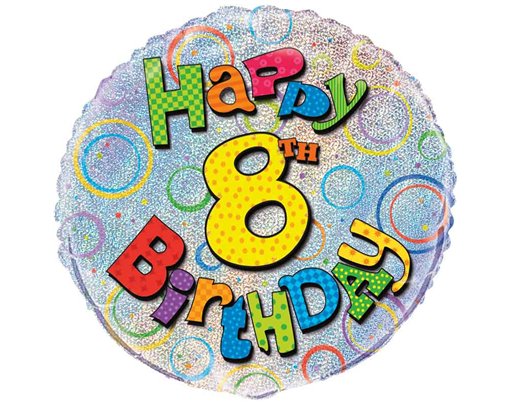 18in AGE 8 BIRTHDAY PRISM ROUND FOIL BALLOON