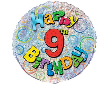 18in AGE 9 BIRTHDAY PRISM ROUND FOIL BALLOON