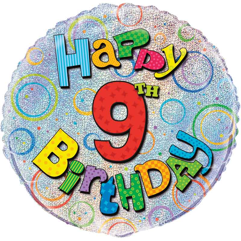 18in AGE 9 BIRTHDAY PRISM ROUND FOIL BALLOON