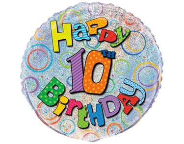 18in AGE 10 BIRTHDAY PRISM ROUND FOIL BALLOON