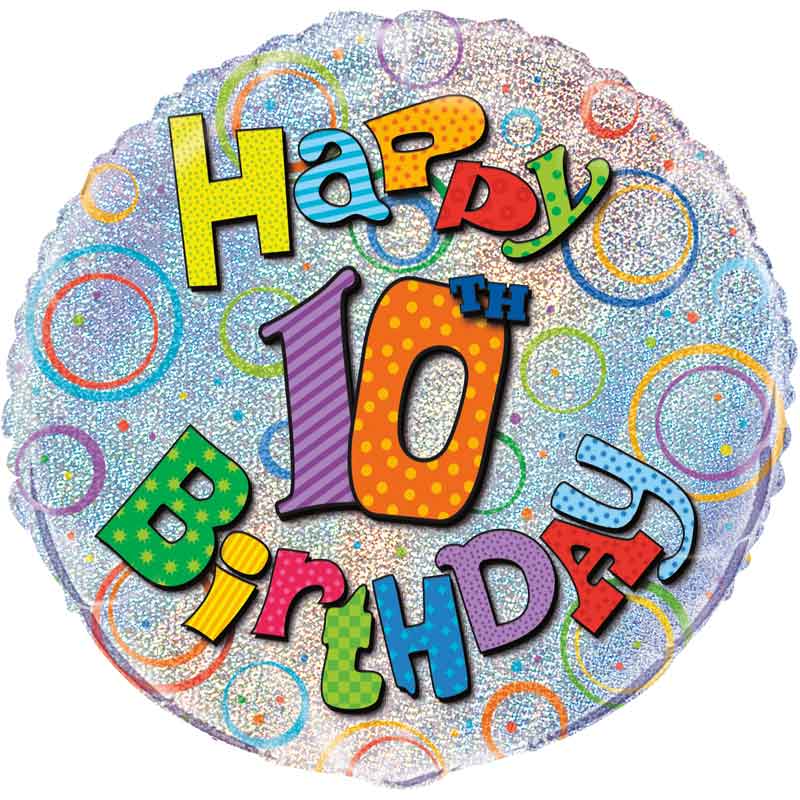 18in AGE 10 BIRTHDAY PRISM ROUND FOIL BALLOON