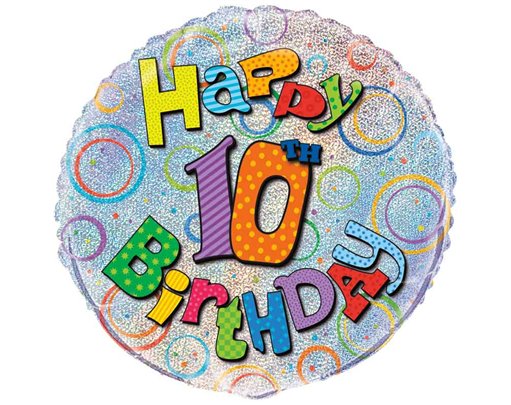 18in AGE 10 BIRTHDAY PRISM ROUND FOIL BALLOON