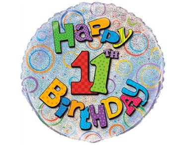 18in AGE 11 BIRTHDAY PRISM ROUND FOIL BALLOON