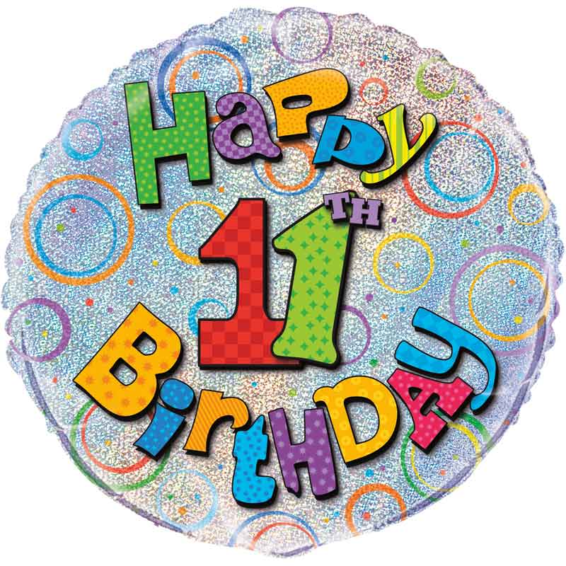 18in AGE 11 BIRTHDAY PRISM ROUND FOIL BALLOON