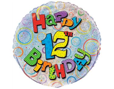 18in AGE 12 BIRTHDAY PRISM ROUND FOIL BALLOON