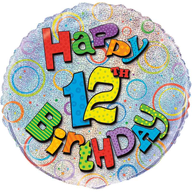 18in AGE 12 BIRTHDAY PRISM ROUND FOIL BALLOON
