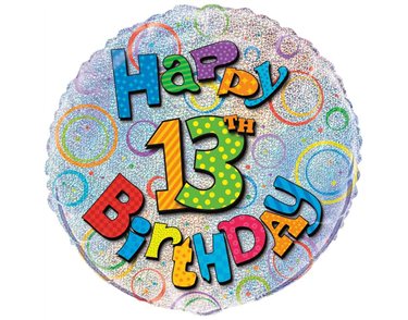 18in AGE 13 BIRTHDAY PRISM ROUND FOIL BALLOON