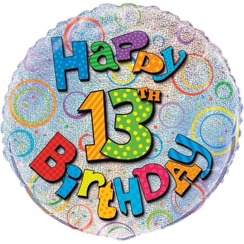 18in AGE 13 BIRTHDAY PRISM ROUND FOIL BALLOON