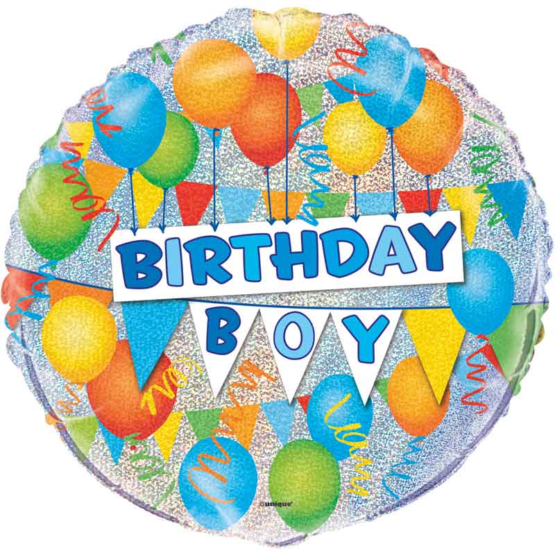 18in BIRTHDAY BOY PRISM ROUND FOIL BALLOON