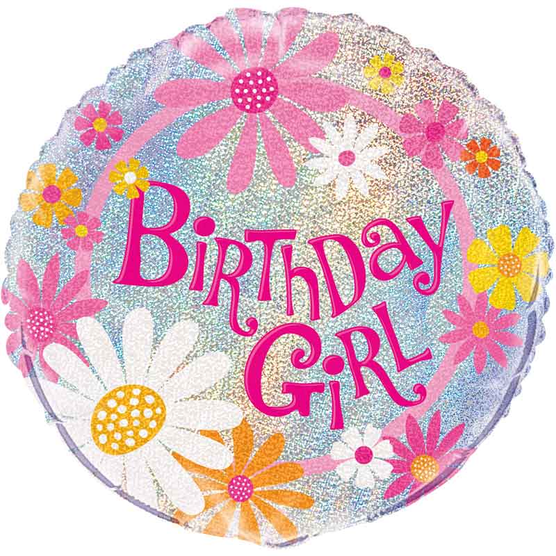 18in BIRTHDAY GIRL PRISM ROUND FOIL BALLOON