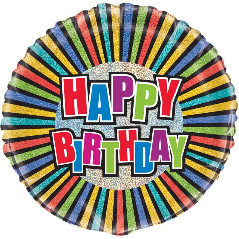 18in BIRTHDAY COLORS PRISM ROUND FOIL BALLOON