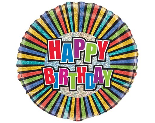 18in BIRTHDAY COLORS PRISM ROUND FOIL BALLOON