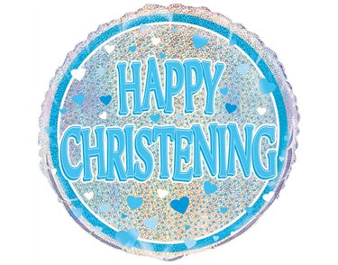 18in BLUE CHRISTENING PRISM ROUND FOIL BALLOON