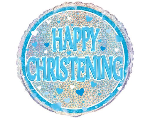 18in BLUE CHRISTENING PRISM ROUND FOIL BALLOON