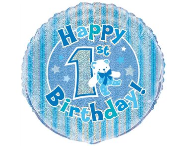 18in BLUE 1ST BIRTHDAY PRISM ROUND FOIL BALLOON