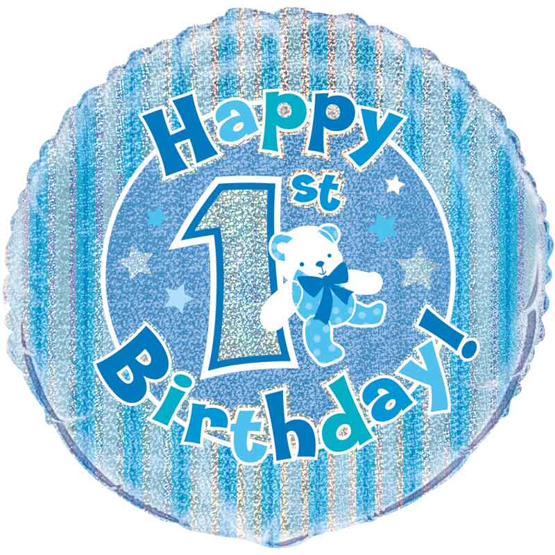 18in BLUE 1ST BIRTHDAY PRISM ROUND FOIL BALLOON