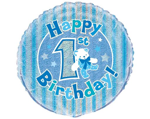 18in BLUE 1ST BIRTHDAY PRISM ROUND FOIL BALLOON