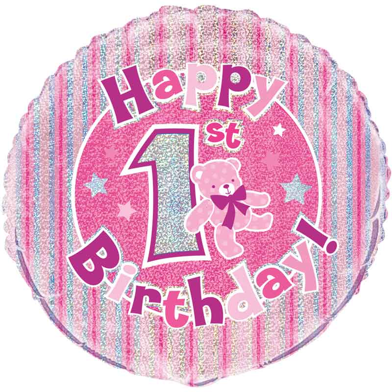 18in PINK 1ST BIRTHDAY PRISM ROUND FOIL BALLOON