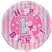 18in PINK 1ST BIRTHDAY PRISM ROUND FOIL BALLOON