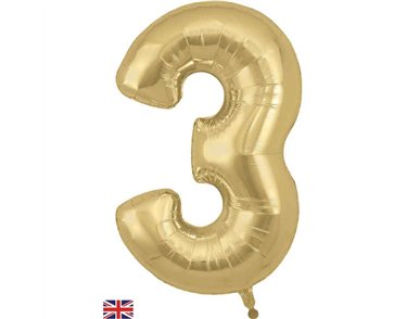 34in NUMBER 3 GOLD SILK JUMBO FOIL BALLOON