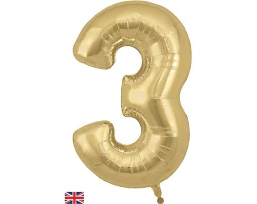 34in NUMBER 3 GOLD SILK JUMBO FOIL BALLOON