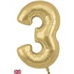 34in NUMBER 3 GOLD SILK JUMBO FOIL BALLOON