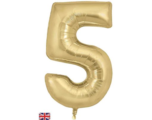 34in NUMBER 5 GOLD SILK JUMBO FOIL BALLOON