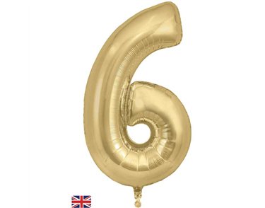 34in NUMBER 6 GOLD SILK JUMBO FOIL BALLOON