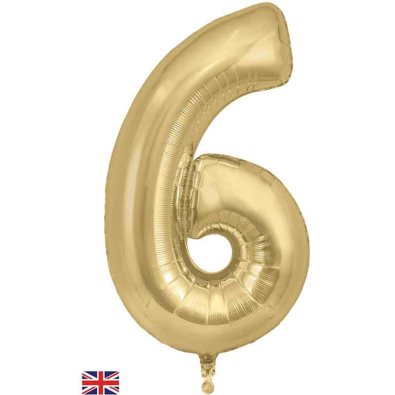 34in NUMBER 6 GOLD SILK JUMBO FOIL BALLOON