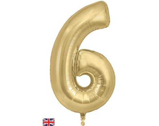 34in NUMBER 6 GOLD SILK JUMBO FOIL BALLOON
