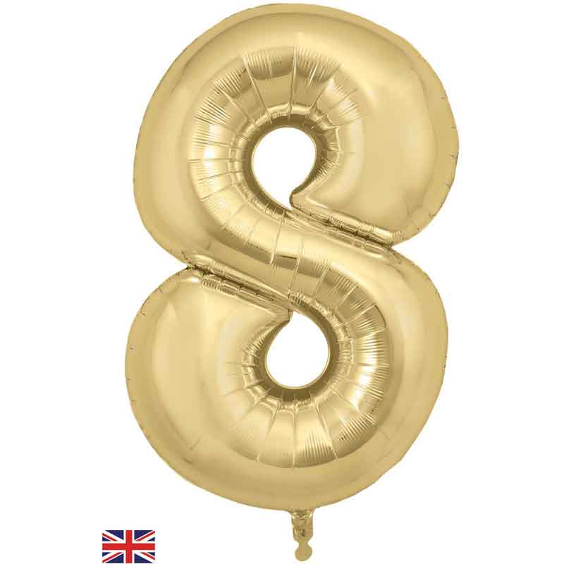 34in NUMBER 8 GOLD SILK JUMBO FOIL BALLOON