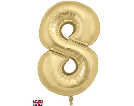 34in NUMBER 8 GOLD SILK JUMBO FOIL BALLOON
