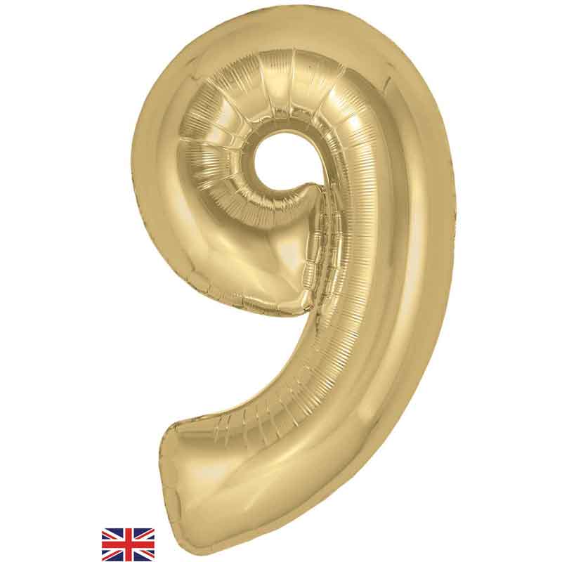 34in NUMBER 9 GOLD SILK JUMBO FOIL BALLOON