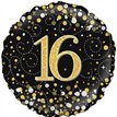18in 16TH SPARKLING FIZZ BLACK GOLD FOIL BALLOON