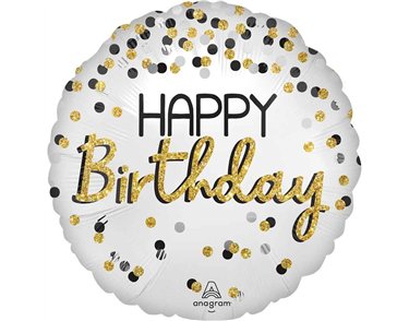 28in BLACK SILVER GOLD BIRTHDAY FOIL BALLOON