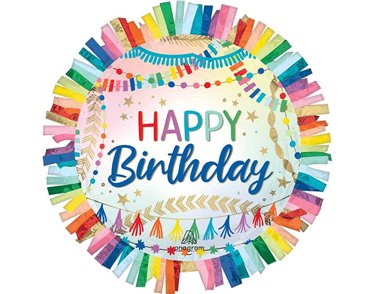 BIRTHDAY STREAMERS FRINGE SHAPED FOIL BALLOON