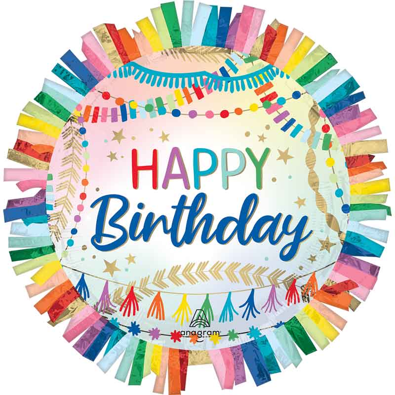 BIRTHDAY STREAMERS FRINGE SHAPED FOIL BALLOON