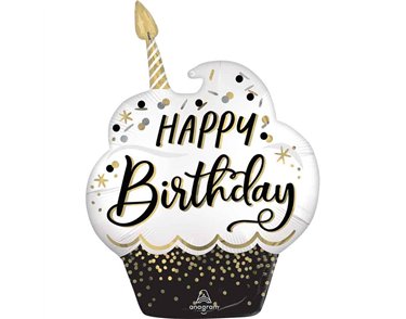BLACK SILVER GOLD BIRTHDAY WISHES SHAPED FOIL BALLOON
