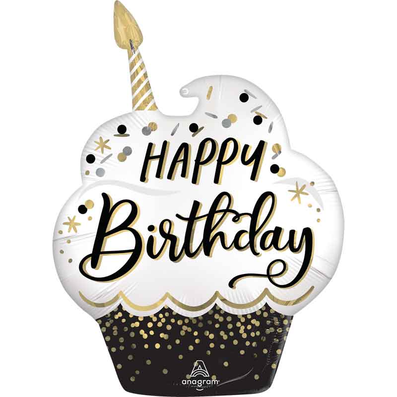 BLACK SILVER GOLD BIRTHDAY WISHES SHAPED FOIL BALLOON