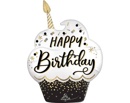 BLACK SILVER GOLD BIRTHDAY WISHES SHAPED FOIL BALLOON