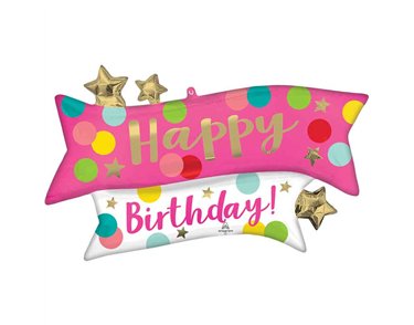 HAPPY BIRTHDAY PINK CONFETTI LARGE SHAPED FOIL BALLOON