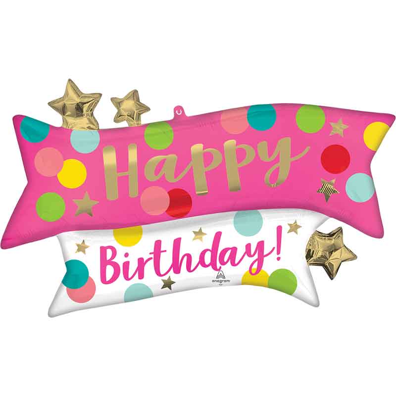 HAPPY BIRTHDAY PINK CONFETTI LARGE SHAPED FOIL BALLOON