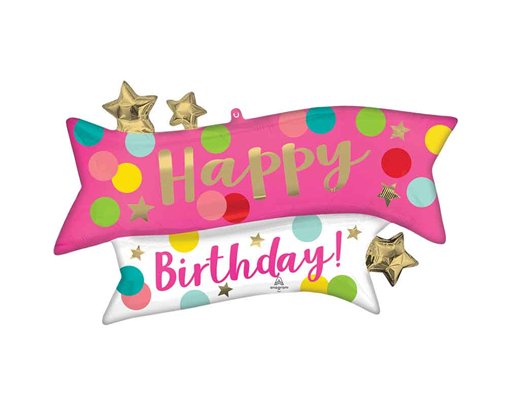 HAPPY BIRTHDAY PINK CONFETTI LARGE SHAPED FOIL BALLOON