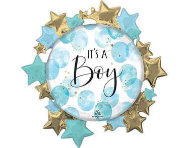 BABY BOY BLUE WATERCOLOR LARGE SHAPED FOIL BALLOON