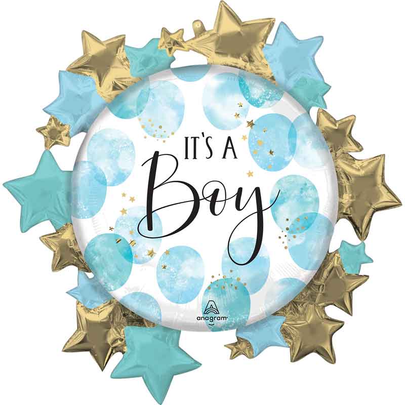BABY BOY BLUE WATERCOLOR LARGE SHAPED FOIL BALLOON