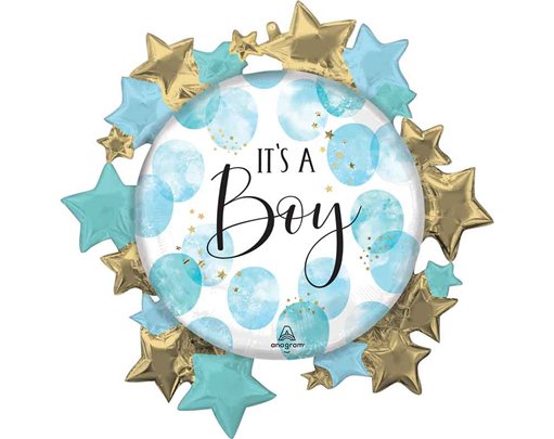 BABY BOY BLUE WATERCOLOR LARGE SHAPED FOIL BALLOON