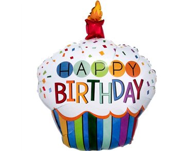 RAINBOW CUPCAKE LARGE SHAPED FOIL BALLOON