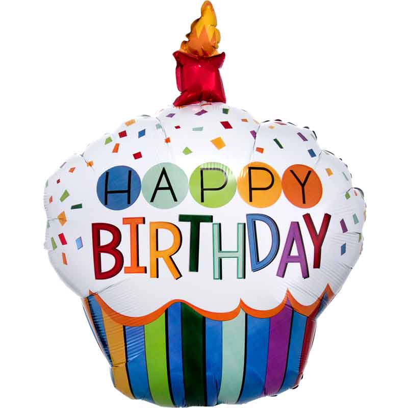 RAINBOW CUPCAKE LARGE SHAPED FOIL BALLOON