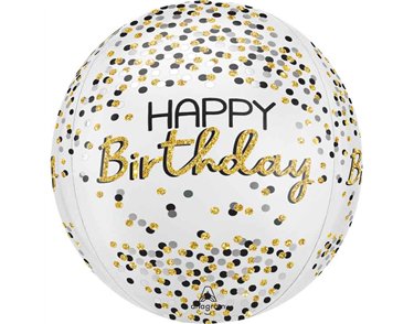 ORBZ BLACK SILVER GOLD BIRTHDAY FOIL BALLOON