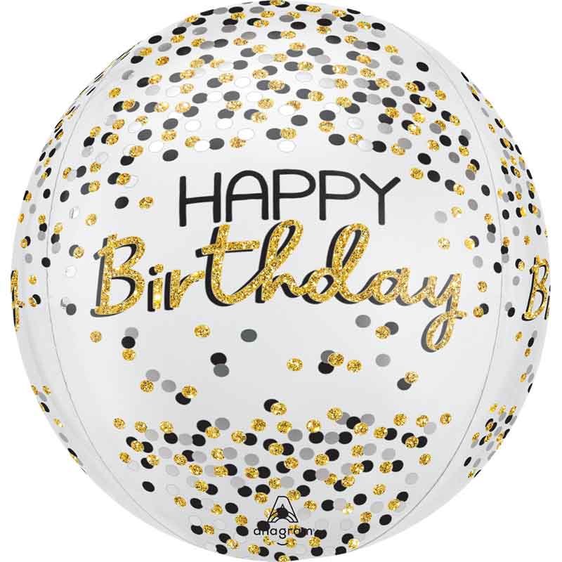 ORBZ BLACK SILVER GOLD BIRTHDAY FOIL BALLOON